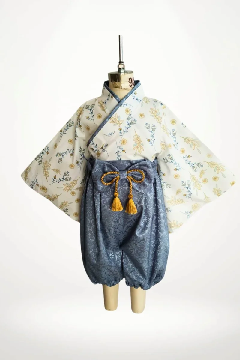 Haori Bébé Fille Bleu Gris | Élégance Japonaise – Image 3