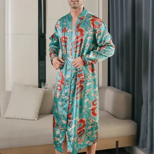 Peignoir de Luxe Turquoise à Motif De Dragon