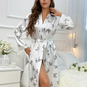 Peignoir Papillon en Satin Blanc