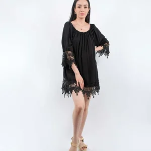 Tunique fluide Jakart détails en dentelles - noir