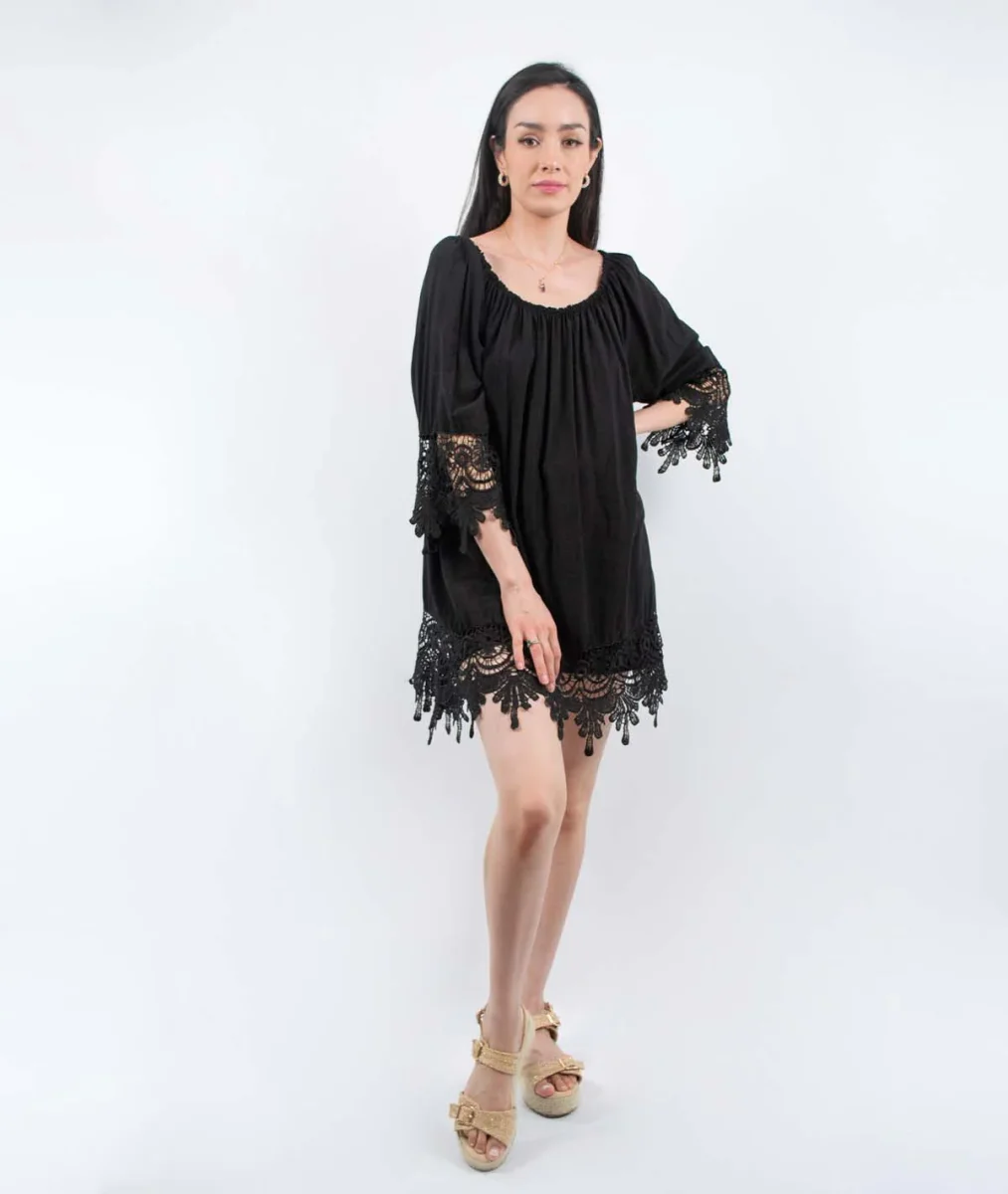 Tunique fluide Jakart détails en dentelles - noir – Image 2