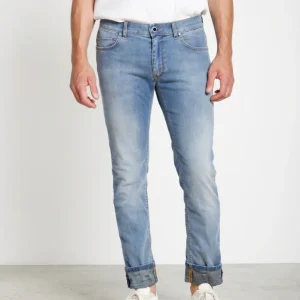 Harris pantalone 5 tasche uomo in denim lavaggio chiaro stampa Hawaii slim fit