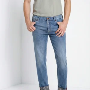 Harris pantalone 5 tasche uomo in denim con stampa foglie regular fit