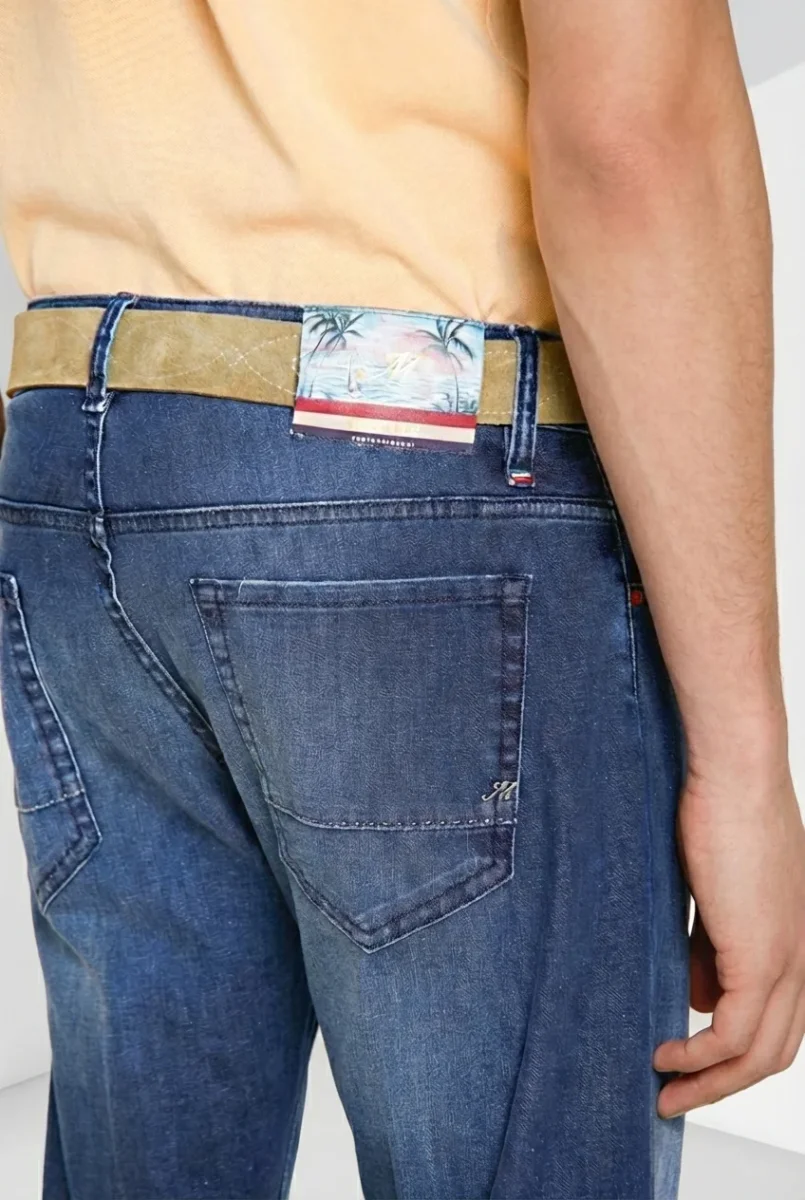 Harris pantalone 5 tasche uomo in denim con stampa Hawaii regular fit – Image 3