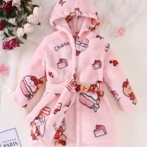 Peignoir de Bain Enfant Rose avec Motif du Gâteau