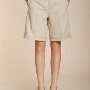 Brigitte bermuda chino donna in cotone e lino fiammato relaxed fit