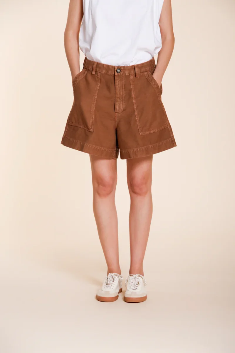 Dallas bermuda cargo donna in cotone fiammato relaxed fit