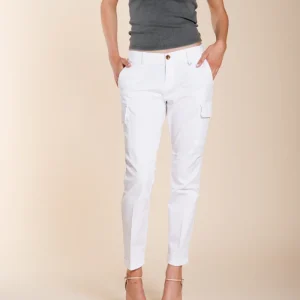 Chile City pantalone cargo donna in gabardina stretch slim fit