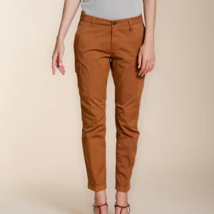 Chile City pantalone cargo donna in gabardina stretch slim fit