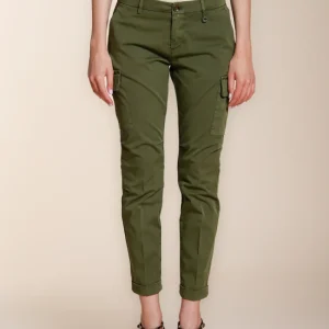 Chile City pantalone cargo donna in gabardina stretch slim fit