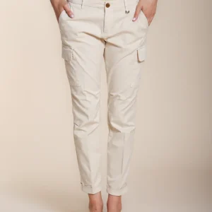 Chile City pantalone cargo donna in gabardina stretch slim fit