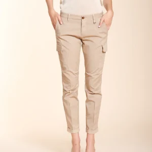 Chile City pantalone cargo donna in gabardina stretch slim fit