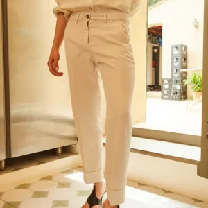 New York Carrot pantalone chino donna in twill di cotone e lino carrot fit