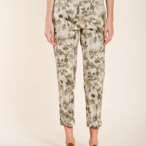 Marlene pantalone chino donna in gabardina stampa foglie carrot fit