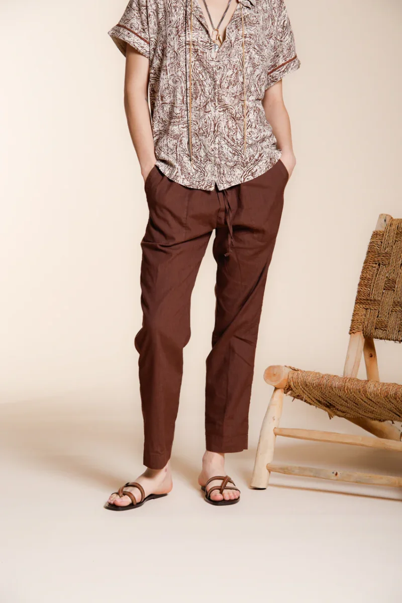 Jogger City pantalone chino donna in tela di lino e cotone leggero relaxed fit – Image 2