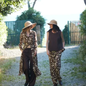 New York Cozy Straight pantalone chino jogger donna in mussola stampa ramage relaxed fit