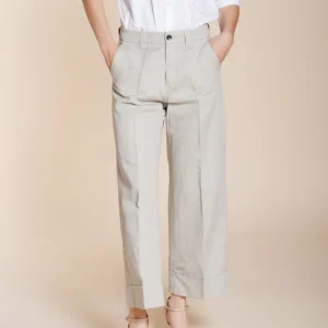 New York Studio Cropped pantalone chino donna in lino e cotone straight fit