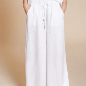 Portofino pantalone chino jogger donna in tela di lino e cotone leggero wide leg