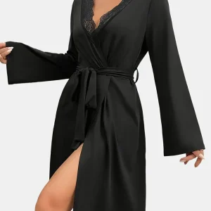 Peignoir Doux en Satin Grande Taille Noir