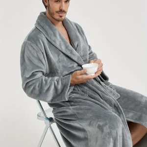 Peignoir homme polaire longue coupe avec col châle