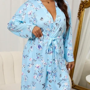 Peignoir à Fleurs en Satin Doux Grande Taille