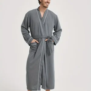 Peignoir de Bain Nid D'abeille Gris