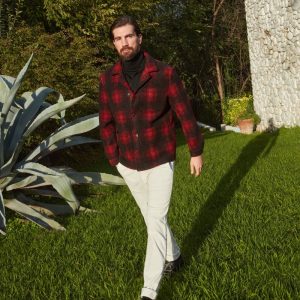 M74 Work Jacket field jacket uomo in panno quadro rosso