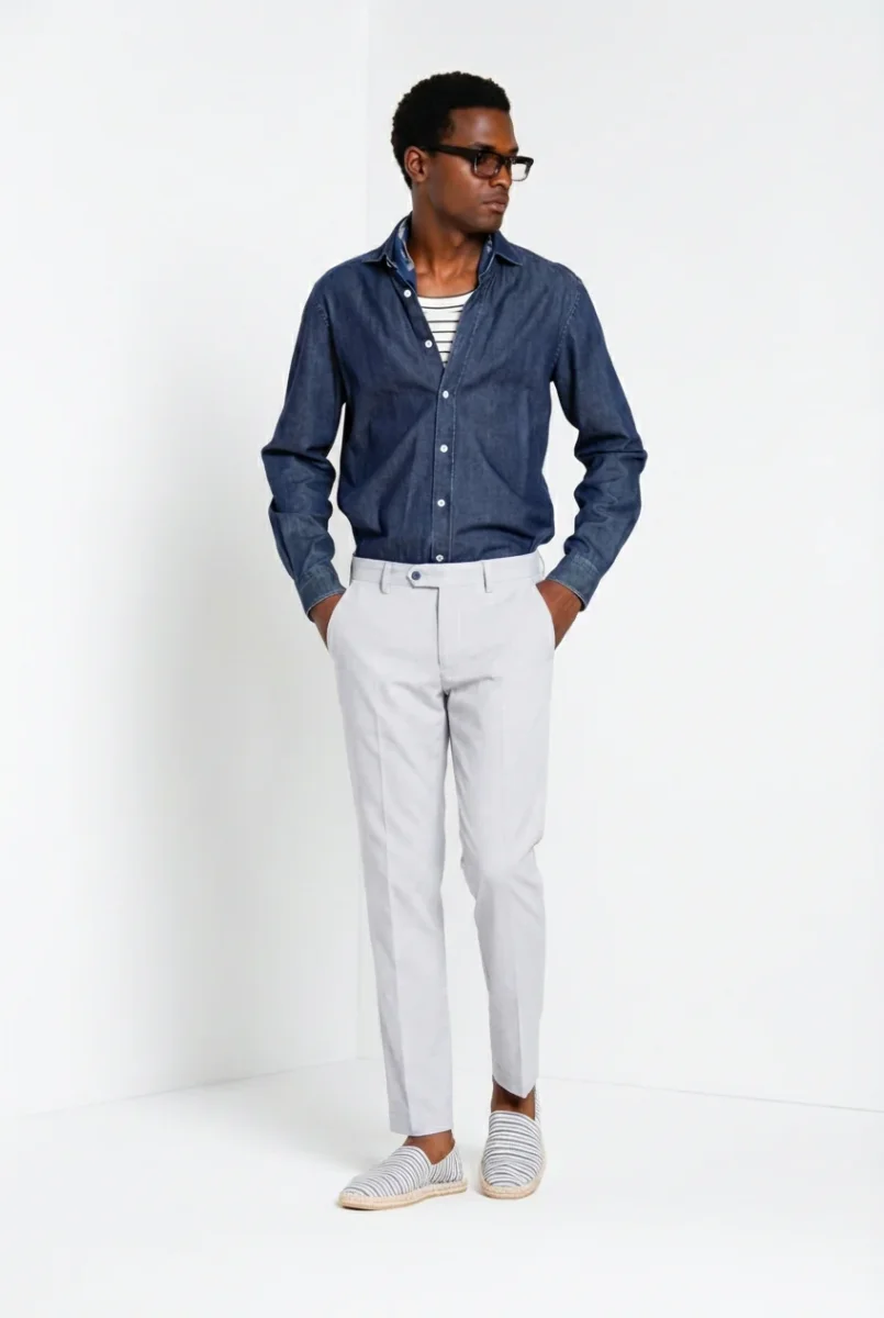 Torino pantalone chino uomo in microfantasia pied de poule tinto filo blu slim fit – Image 5