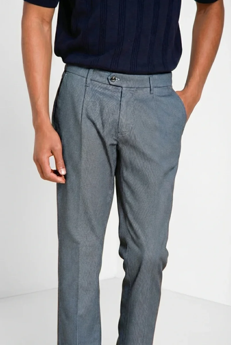 Torino 1 Pinces Flex pantalone chino uomo in occhio di pernice di cotone Prestige slim fit – Image 3