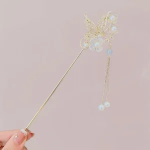 Bijou Cheveux Kimono Femme | Papillon Doré et Fleurs Nacrées