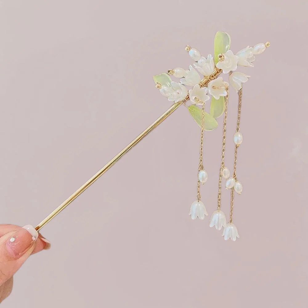 Bijou Cheveux Kimono Femme | Clochettes Blanches et Perles en Cascade