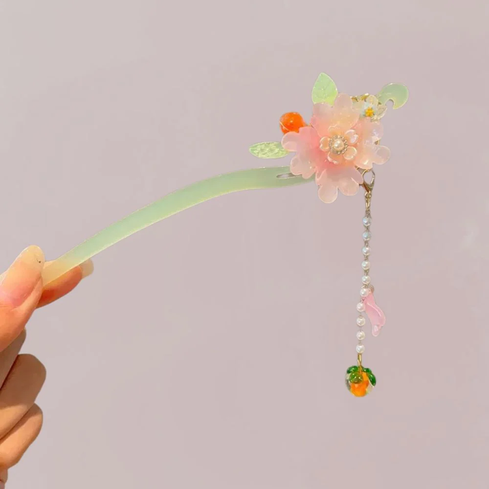 Peigne Kimono Femme | Fleur Pêche Rosée et Perles de Verre