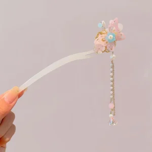 Peigne Kimono Femme | Papillon Rose et Perles Étincelantes