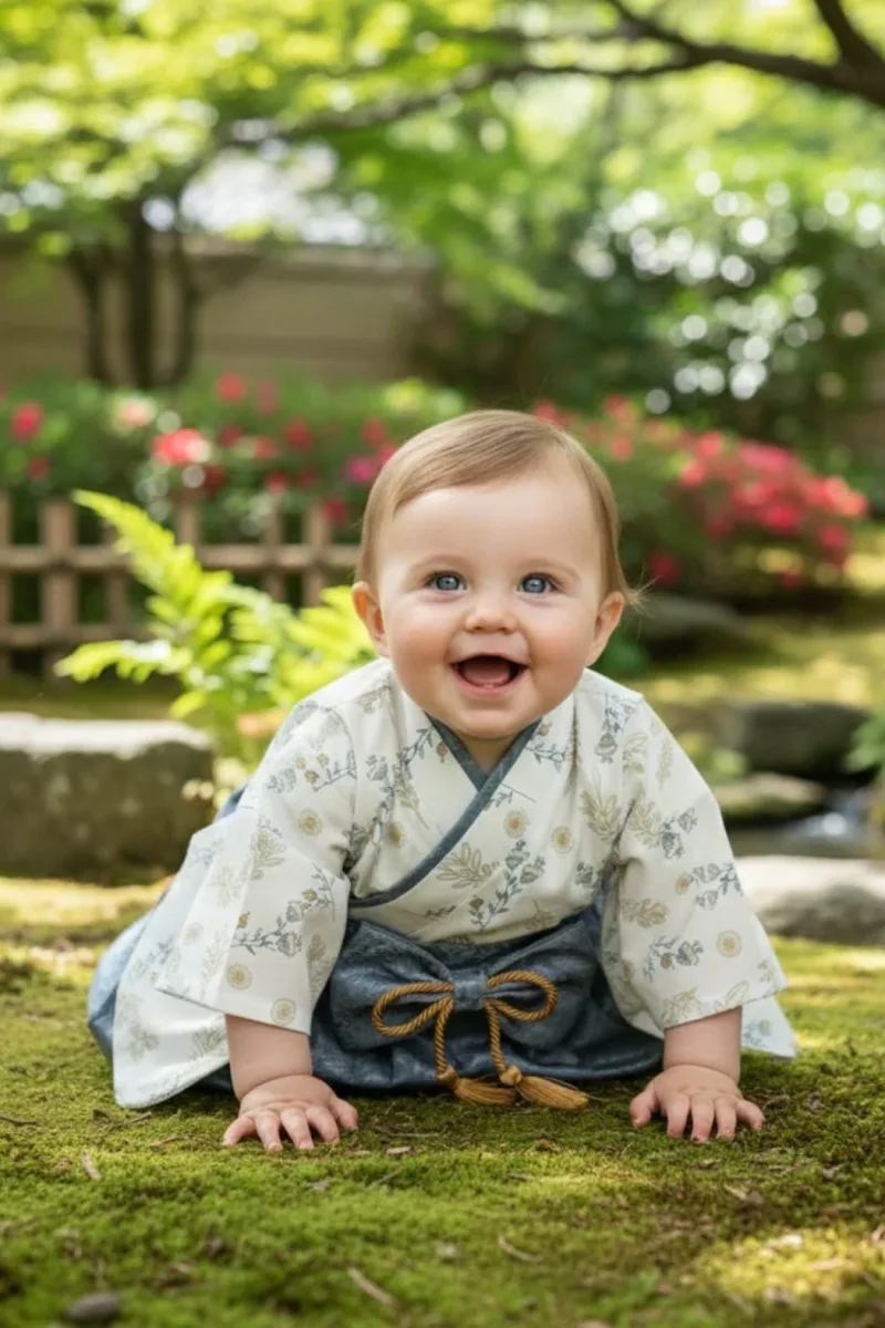 Haori Bébé Fille Bleu Gris | Élégance Japonaise – Image 7