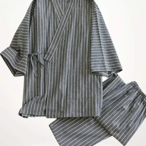 Pyjama Homme Kimono en Coton | Ensemble à Manches ¾ Rayé