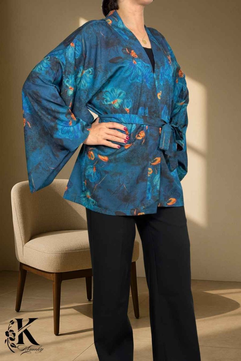 Veste Kimono Femme chic | L’Éclat Bleu Des Nuits Florales – Image 5
