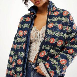 Veste Matelassée Kimono Femme | Douillet Tendance Bleu Marine