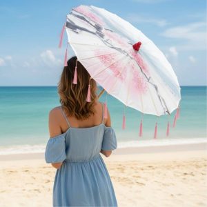 Ombrelle Adulte Anti Uv Rose | Soie & Finition Franges