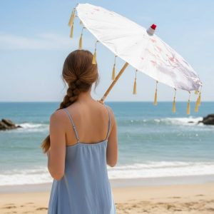 Ombrelle Anti Uv Blanche | Finition Franges