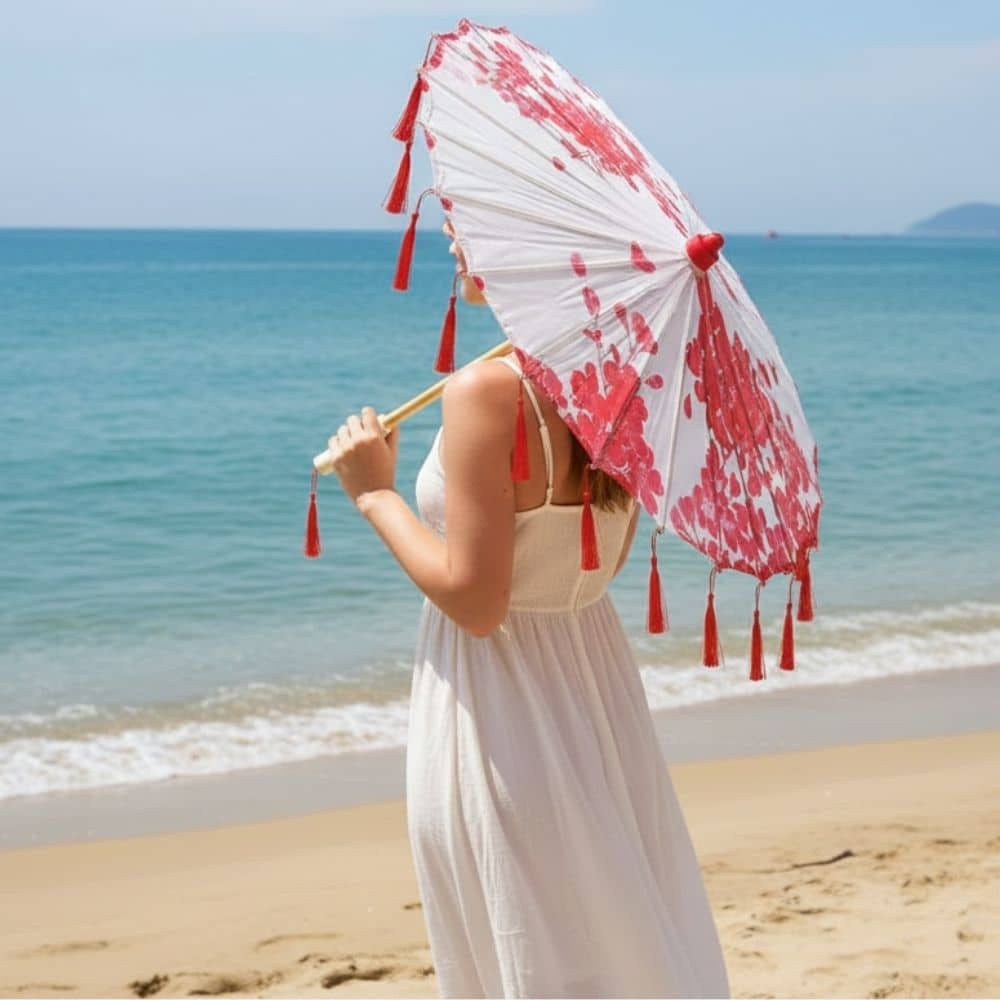 Ombrelle Blanche Anti Uv | Finition Franges