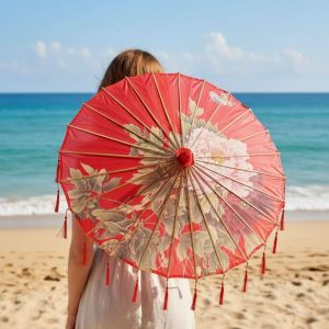 Ombrelle Japonaise Rouge | Finition Franges