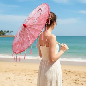 Ombrelle Pour Femme Anti Uv Rose | Soie & Finition Franges