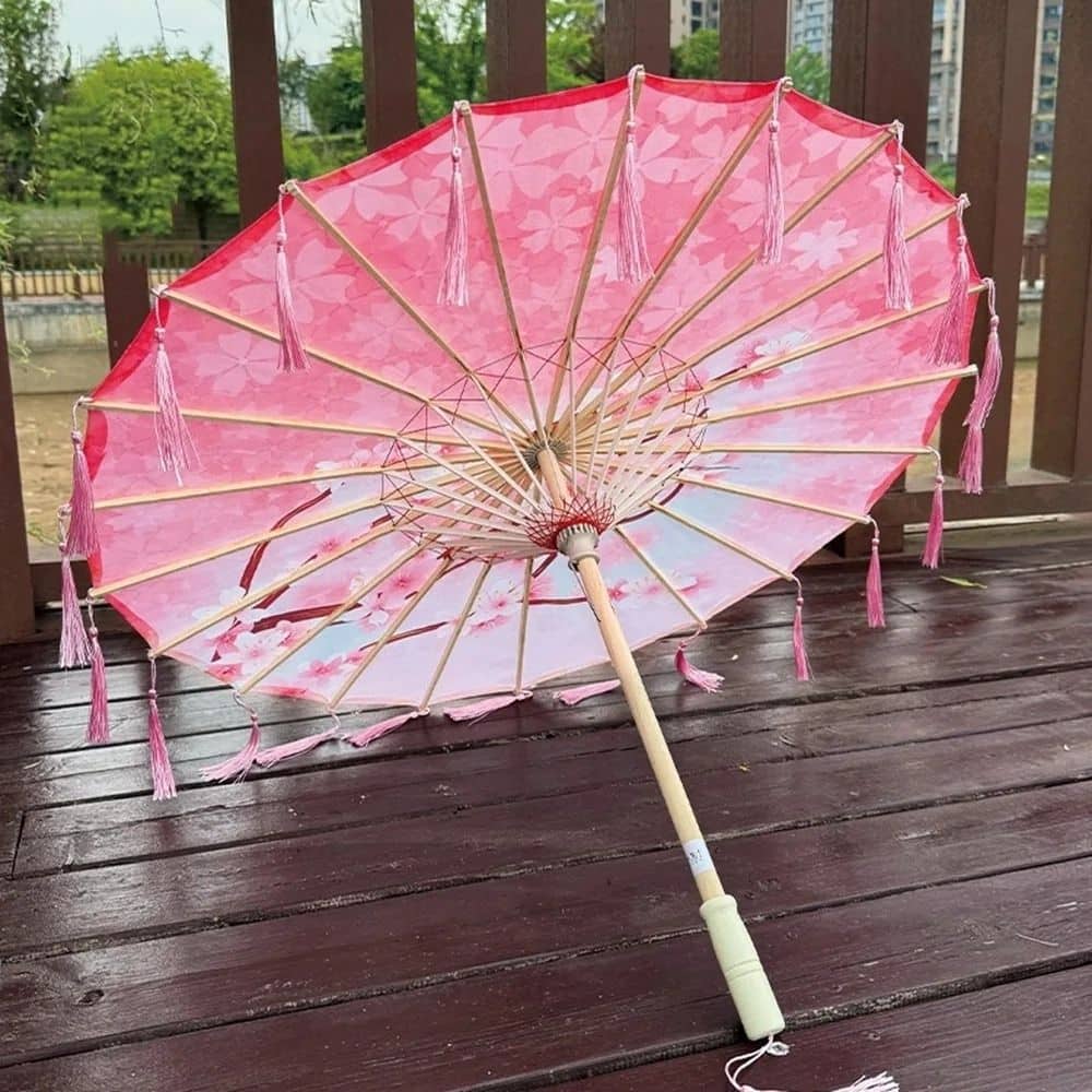 Ombrelle Pour Femme Anti Uv Rose | Soie & Finition Franges – Image 3