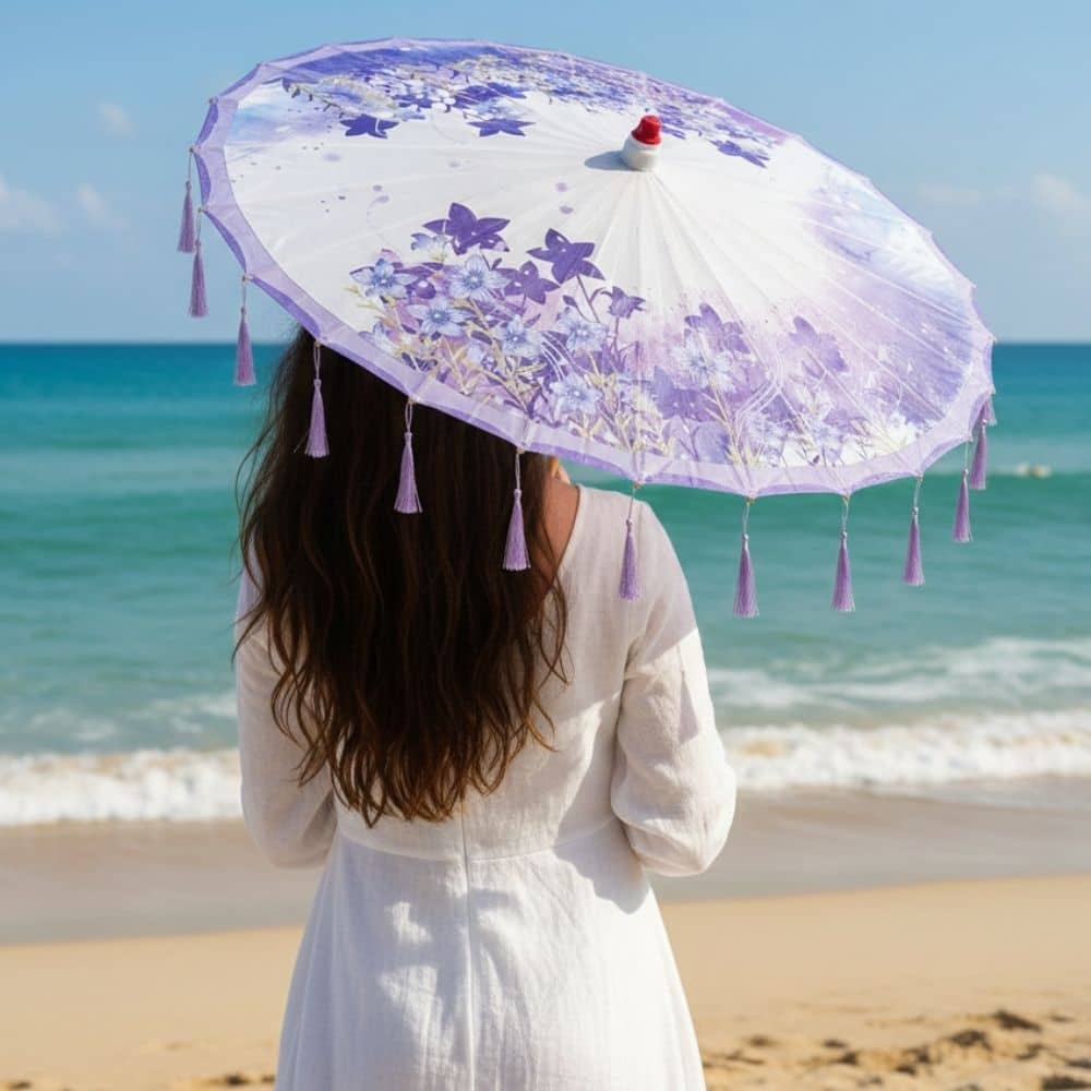 Ombrelle Pour Femme Violette | Soie & Finition Franges