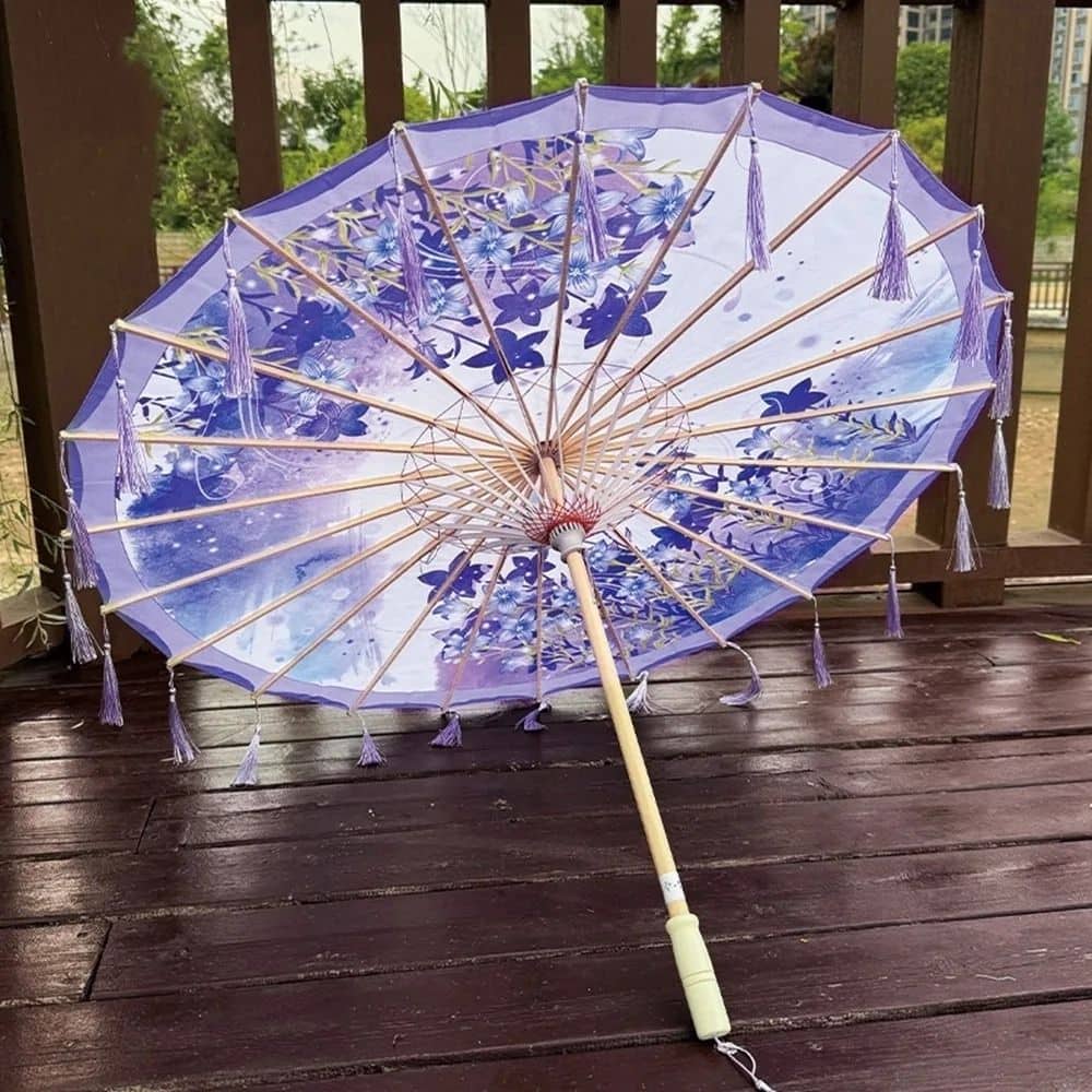 Ombrelle Pour Femme Violette | Soie & Finition Franges – Image 3