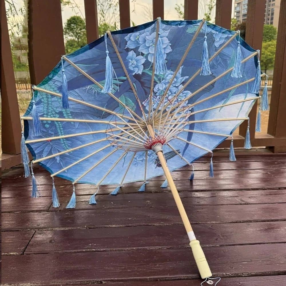 Ombrelle Été Bleu | Soie & Finition Franges – Image 3