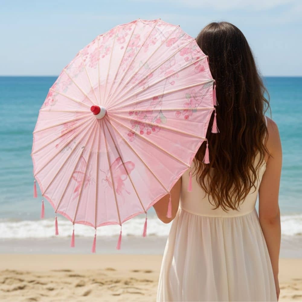 Parapluie Uv Rose | Finition Franges