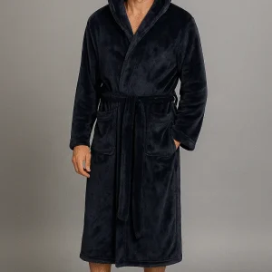 Peignoir homme à capuche en éponge épaisse avec ceinture
