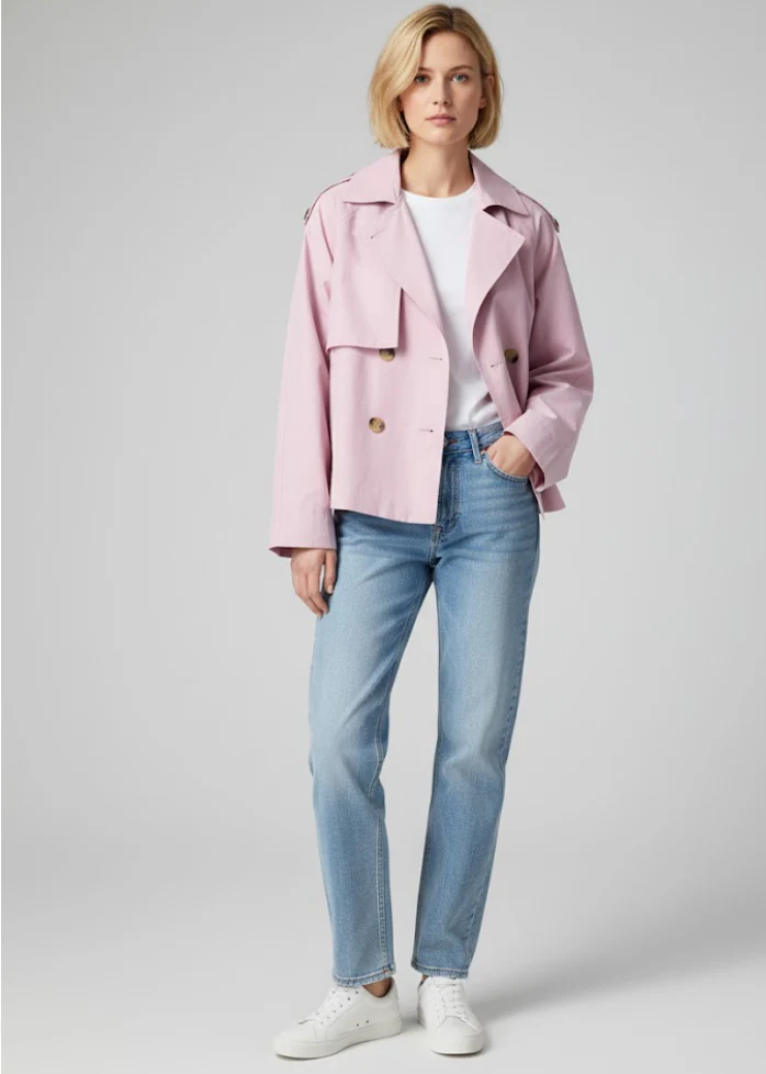 Trench court rose clair Femme – Image 2