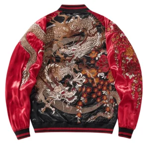 Veste Rouge Réversible Dragon Brodé